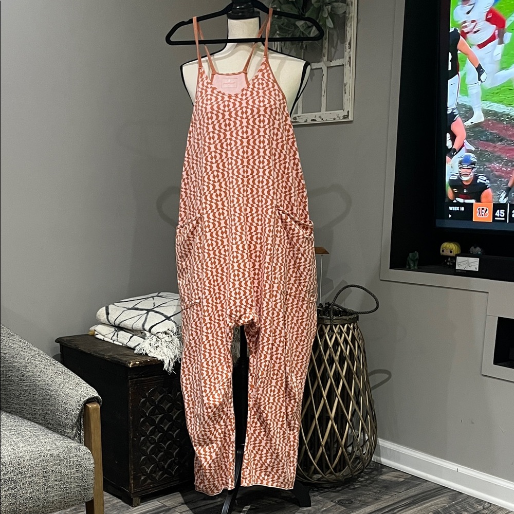 FP Movement by Free People Pink and Coral print Hot Shot Overalls